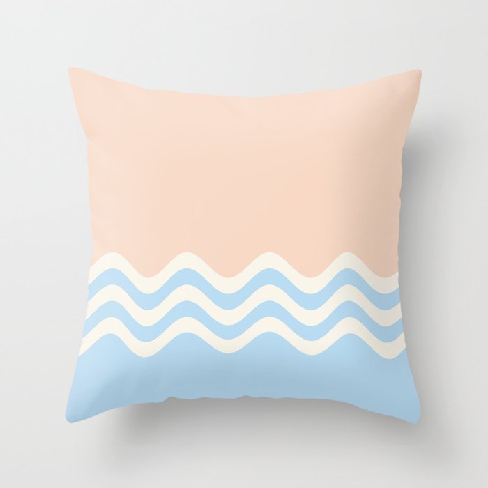 Baby Blue Off-White Peach Wavy Stripe Pattern 2021 Color of the Year Wild Blue Yonder and Accents Throw Pillow