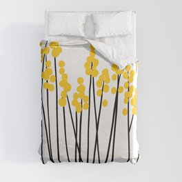 Hello Spring! Yellow/Black Retro Plants on White #decor #society6 #buyart Duvet Cover