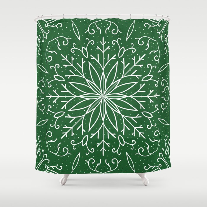 Green Snowflake Mandala from Peppermint Creek Shower Curtain