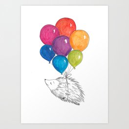 Soar - Rainbow Balloon Hedgehog Art Print