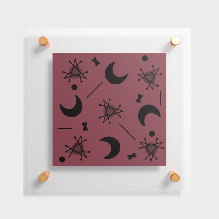 Moons & Stars Atomic Era Abstract Maroon Floating Acrylic Print