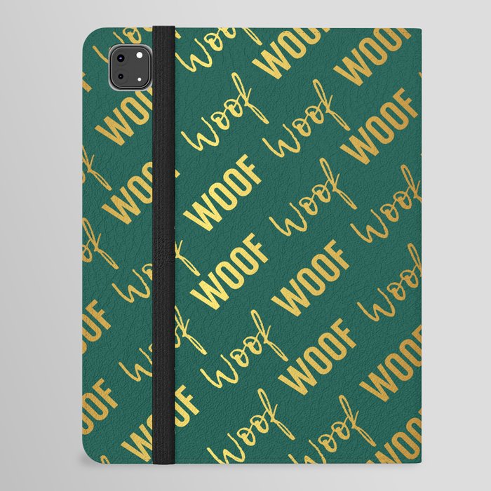 Dog Woof Quotes Teal Green Yellow Gold iPad Folio Case