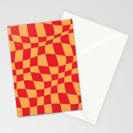 Warped Checkered Pattern (red/orange) Stationery Card