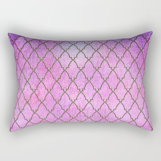 Purple and blue Quatrefoil with Gold Frame- Elegant Morrocan Watercolor Pattern Rectangular Pillow
