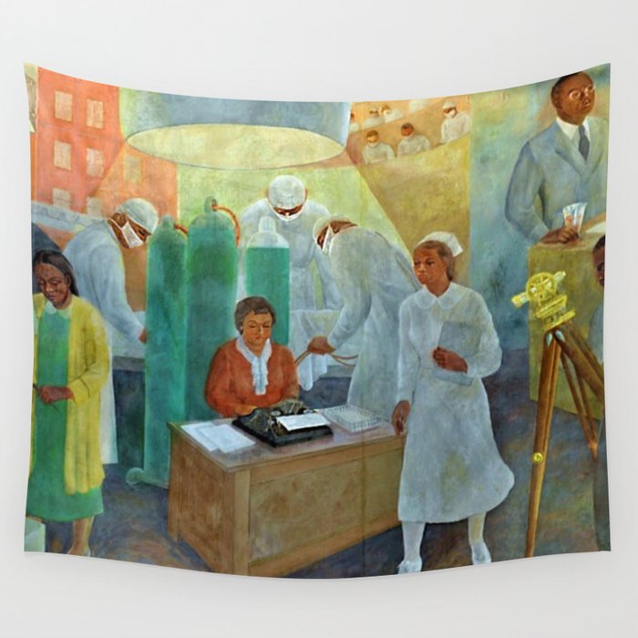 African American Masterpiece WPA Mural Harlem Hospital Education & Medicine - Pursuit of Happiness Wall Tapestry