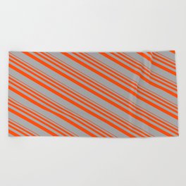 [ Thumbnail: Red & Dark Gray Colored Lined Pattern Beach Towel ]