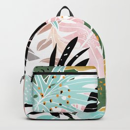 Veronica, Tropical Eclectic Bold Monstera Palm Illustration Nature Modern Colorful Jungle Backpack | Bananaleaves, Watercolor, Pastel, Minimal, Blush, Illustration, Nature, Pink, Modernart, White 