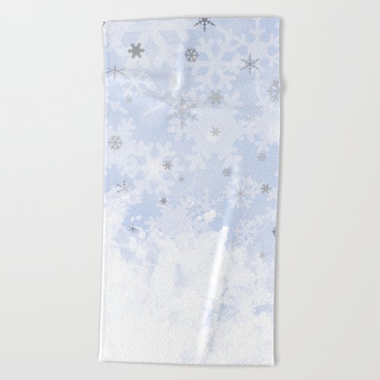 Silver snowflakes on blue Beach Towel