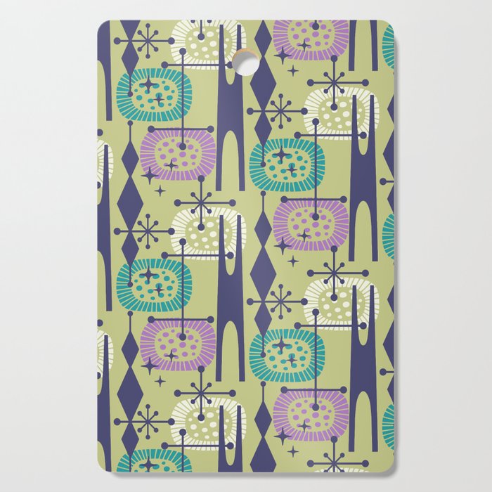 Mid Century Modern Atomic Abstract 754 Mid Mod Blue Green Purple and Turquoise Cutting Board