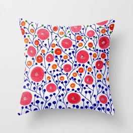 Blue Circles and Vines Throw Pillow