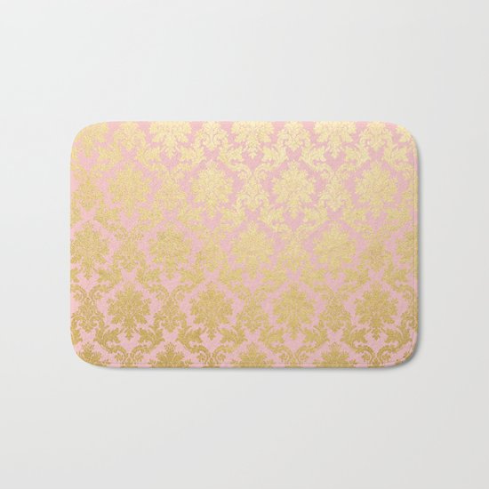Princess like - Luxury pink gold ornamental damask pattern Bath Mat