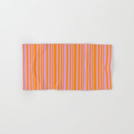 [ Thumbnail: Plum and Dark Orange Colored Striped/Lined Pattern Hand & Bath Towel ]