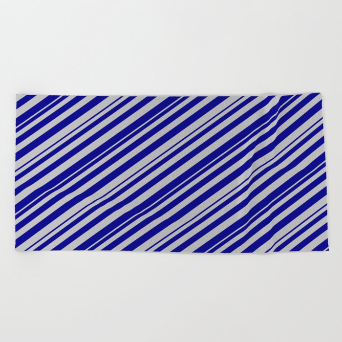 Dark Blue and Grey Colored Lines Pattern Beach Towel