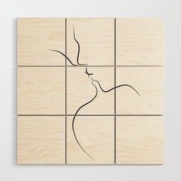 Couple Kissing Line Art Drawing - First Kiss Wood Wall Art