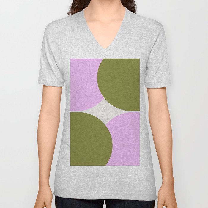Retro Abstract Arches in Green and Pink V Neck T Shirt
