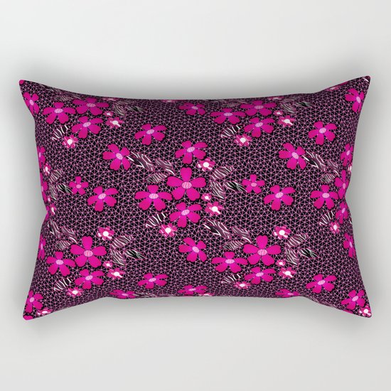 The floral pattern on the grid . Black and crimson pattern . Rectangular Pillow