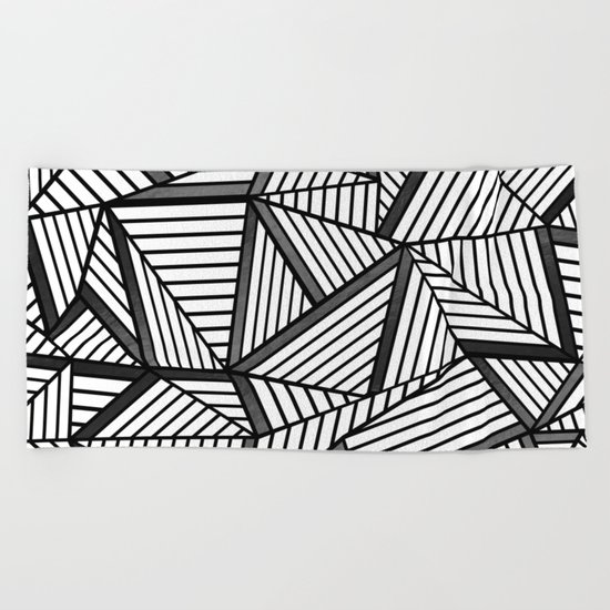 Ab Lines 2 Black and White Beach Towel