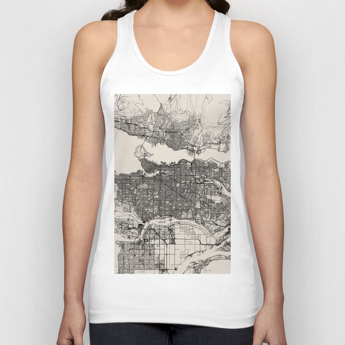 Canada, Vancouver - Black & White Aesthetic City Map Tank Top