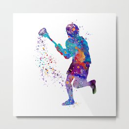 Lacrosse Boy Colorful Watercolor Art Sports Gift Metal Print