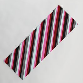 [ Thumbnail: Colorful Dim Gray, Light Cyan, Hot Pink, Maroon & Black Colored Striped/Lined Pattern Yoga Mat ]