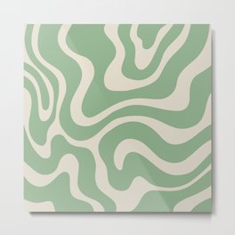 Warped Swirl Marble Pattern (sage green/cream) Metal Print