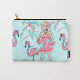 Pinup Doll Walking a Flamingo Carry-All Pouch