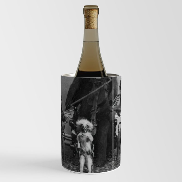 The good-time jamborine Eclectic animal monkey and bear dixieland band funny macabre creepy black and white photograph - photography - photographs Wine Chiller