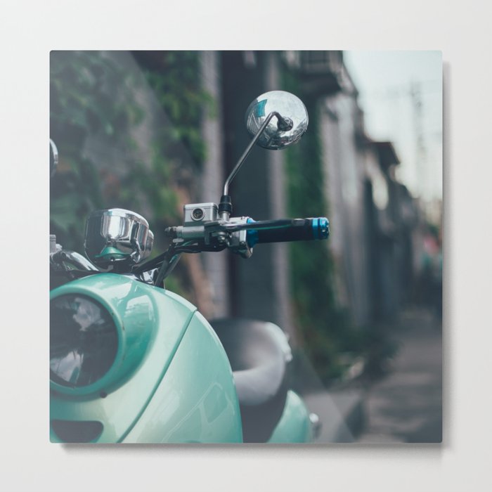 Italy Photography - Turquoise Moped In An Italian Street Metal Print