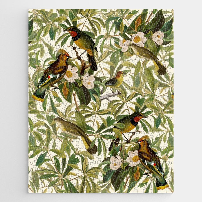 Vintage Exotic Flowers And Birds Garden Jigsaw Puzzle