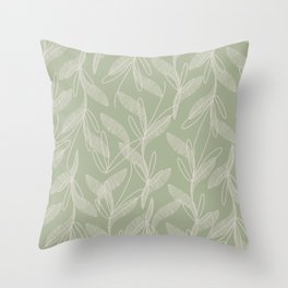 Retro Botanical Pattern Sage Green Throw Pillow