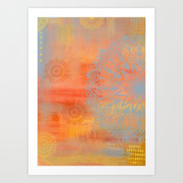 Blue and orange mandala Art Print