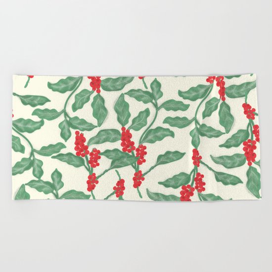Coffee Plant Pattern Beach Towel