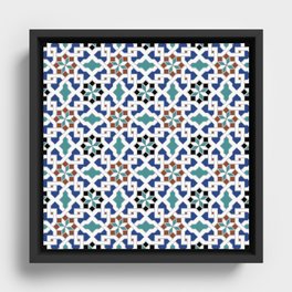 Geometric Pattern - Oriental Design Pt. 7x - seamless design ,blue, green Framed Canvas
