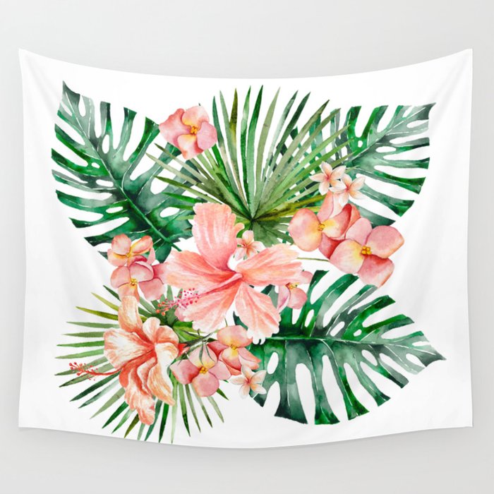 Tropical Jungle Hibiscus Flowers - Floral Wall Tapestry