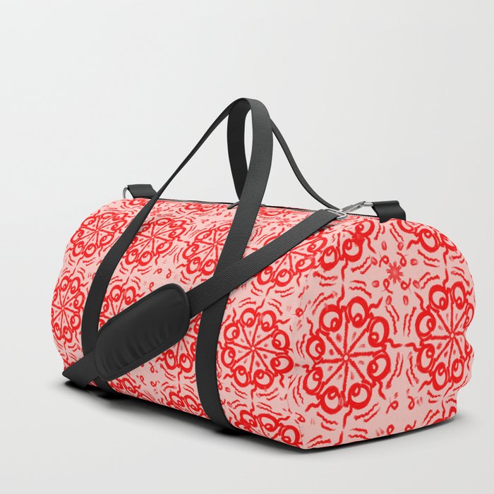 Vintage Red Flower Quilt Mid-Century Modern Pattern Duffle Bag