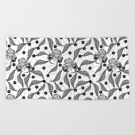 Black vintage lace . Beach Towel