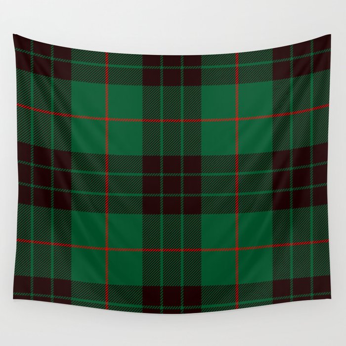 Dark Green Tartan with Black and Red Stripes Wall Tapestry