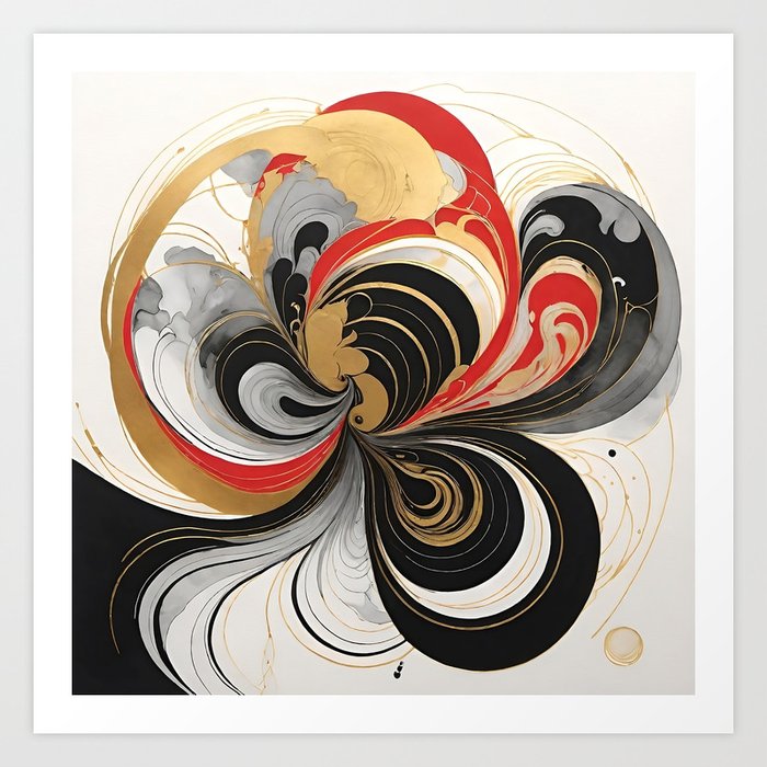 LIQUID GOLD - Abstract marbled gold, black and red fluid painting Art Print