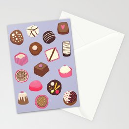 Chocolates on Lilac Stationery Cards