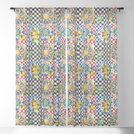Sicilian sun,tiles,summer,majolica,lemon art Sheer Curtain