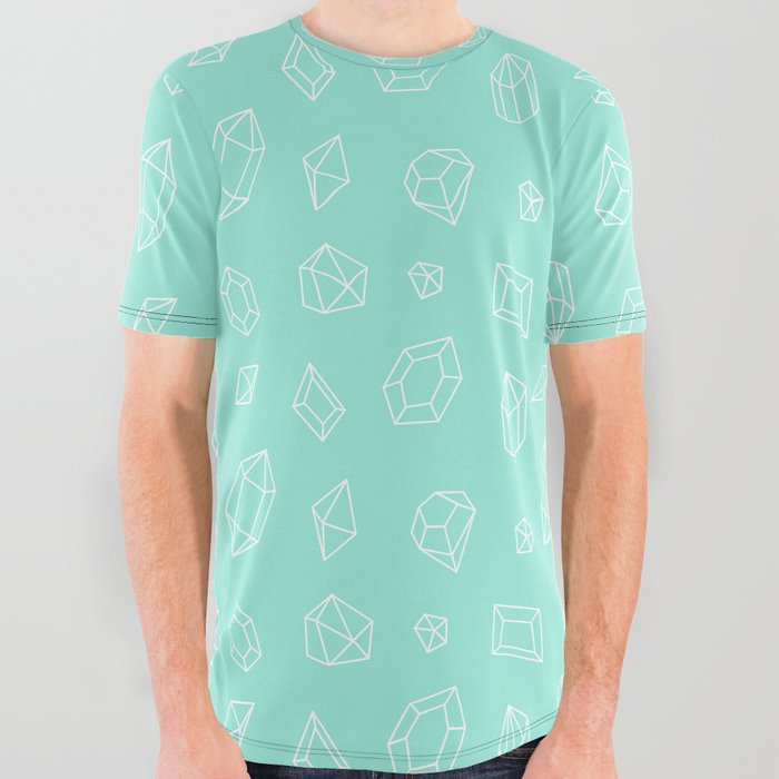 Seafoam and White Gems Pattern All Over Graphic Tee
