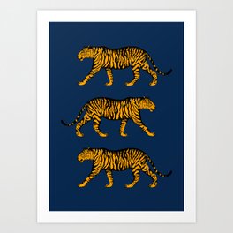 Tigers (Navy Blue and Marigold) Art Print
