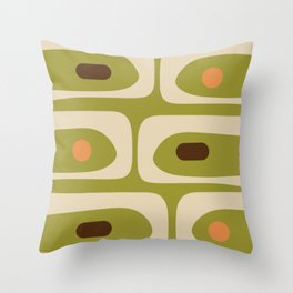 Piquet Mid Century Modern Pattern Avocado Green Orange Beige Throw Pillow