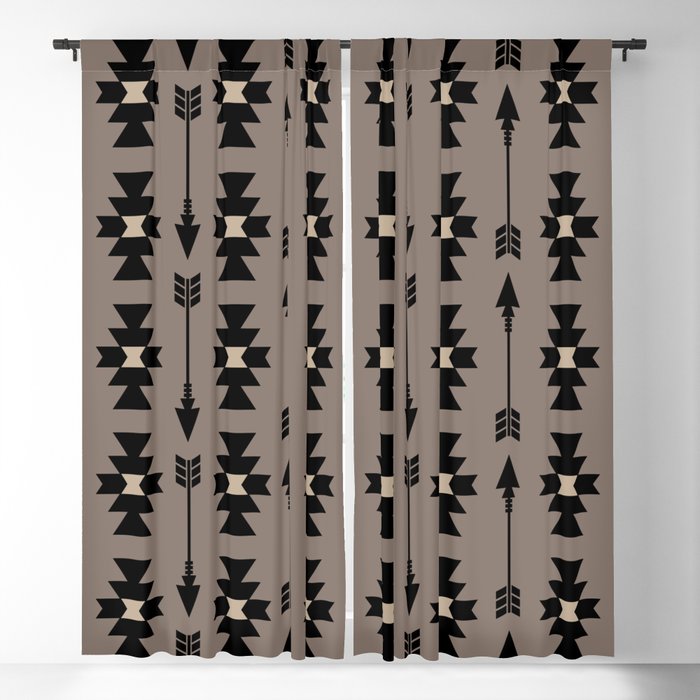 Southwestern Arrow Pattern 239 Black and Beige Blackout Curtain