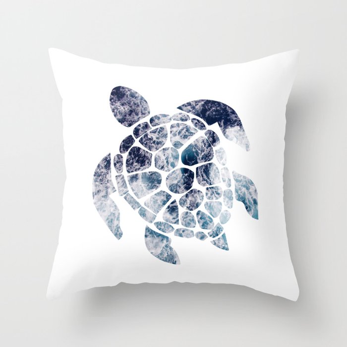 Sea Turtle - Blue Ocean Waves Throw Pillow