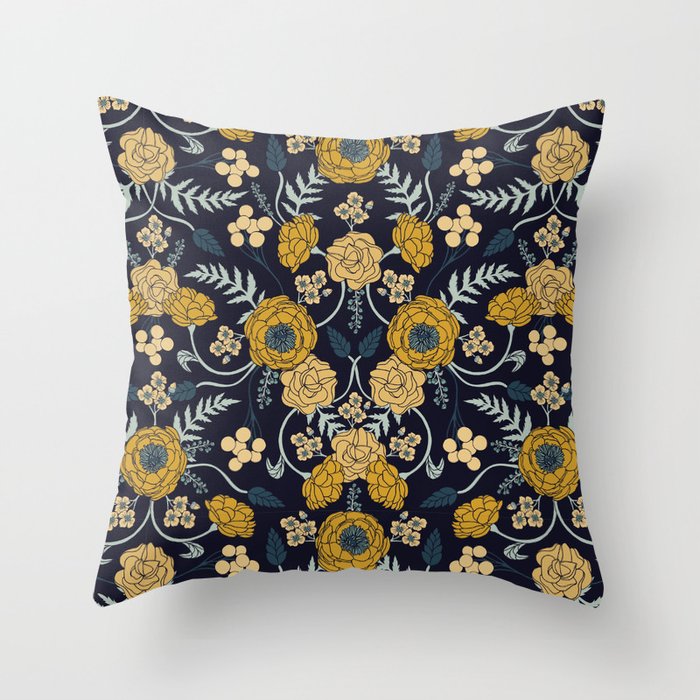 Navy Blue Turquoise Cream Amp Mustard Yellow Dark Floral