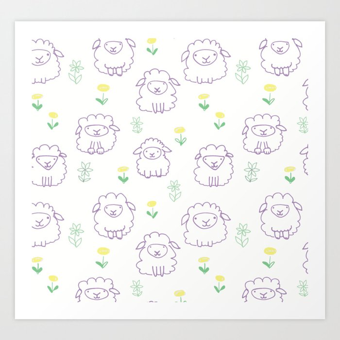 Little Lambs in Purple in a Meadow Art Print