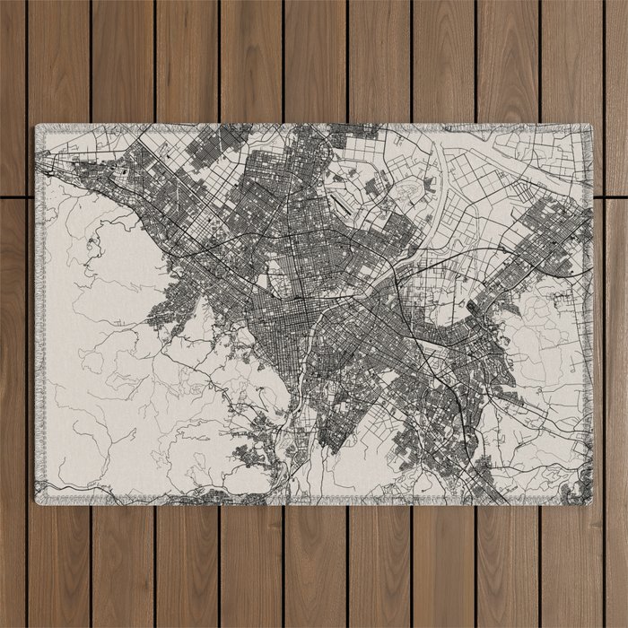 Sapporo - Japanese City Map - Black and White Outdoor Rug
