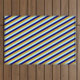 [ Thumbnail: Goldenrod, Turquoise & Blue Colored Stripes/Lines Pattern Outdoor Rug ]