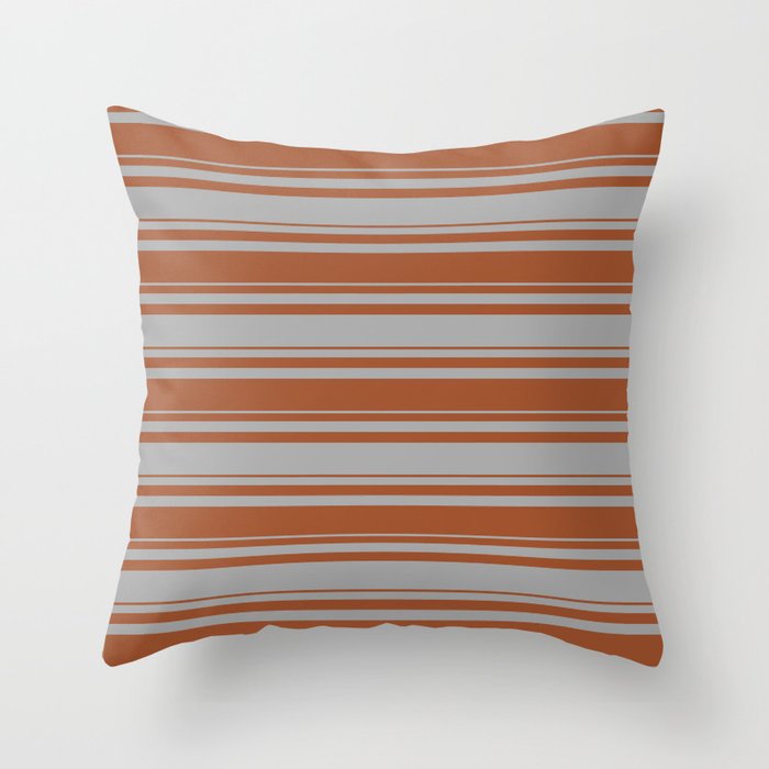 Sienna & Dark Gray Colored Stripes Pattern Throw Pillow